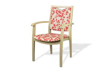 Stacking arm chair.  Features an easily removable seat with single turning PVC knob.