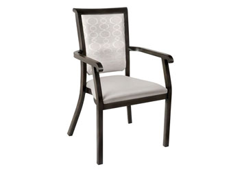Aluminum stacking arm chair (Wood look Frame) w/upholstered seat/back.